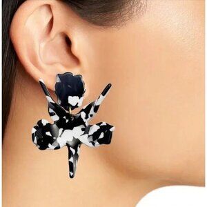 NEW Lele Sadoughi Small Paper Lily Earrings Black and White with bag